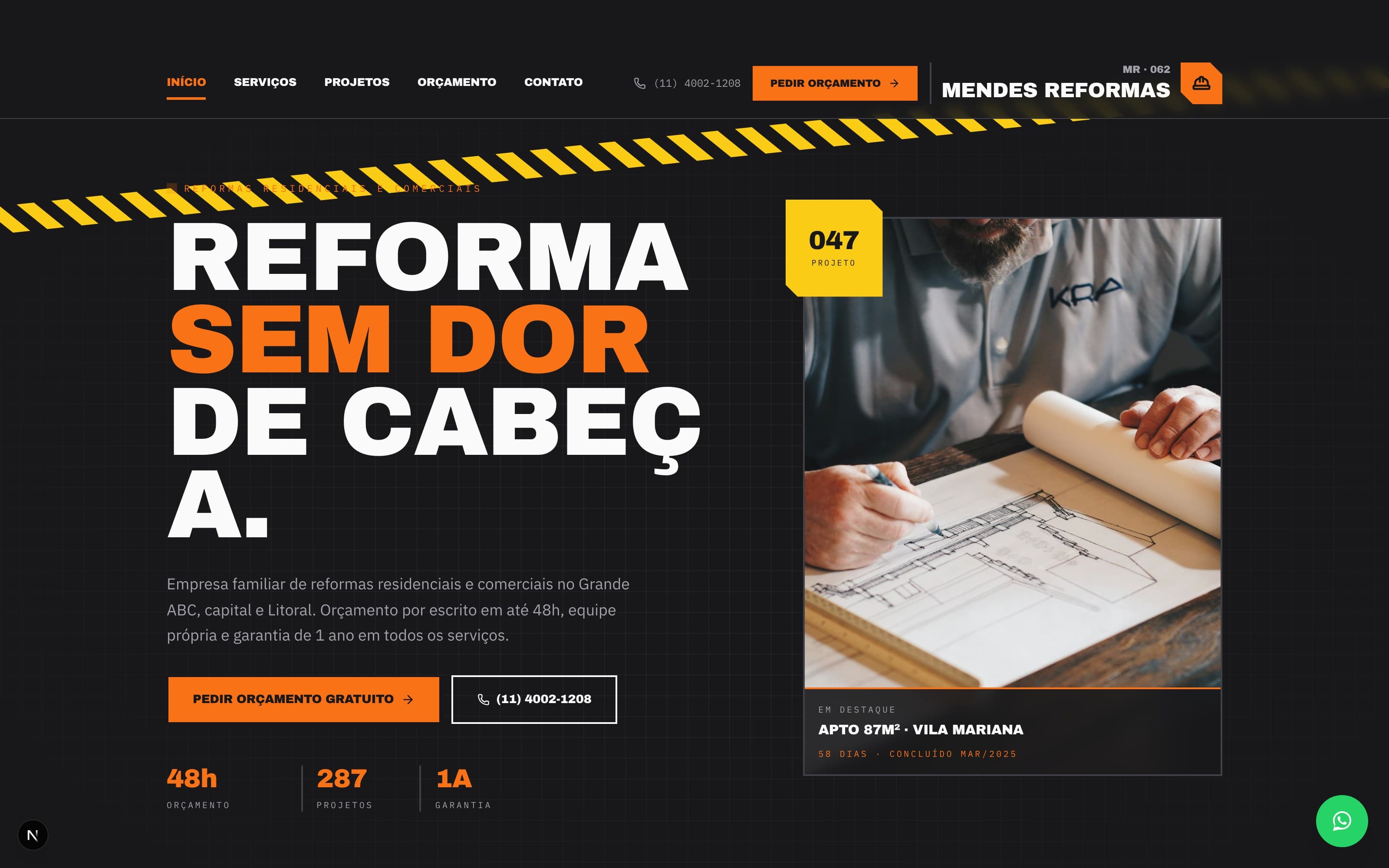 Exemplo de site: Mendes Reformas, Reformas