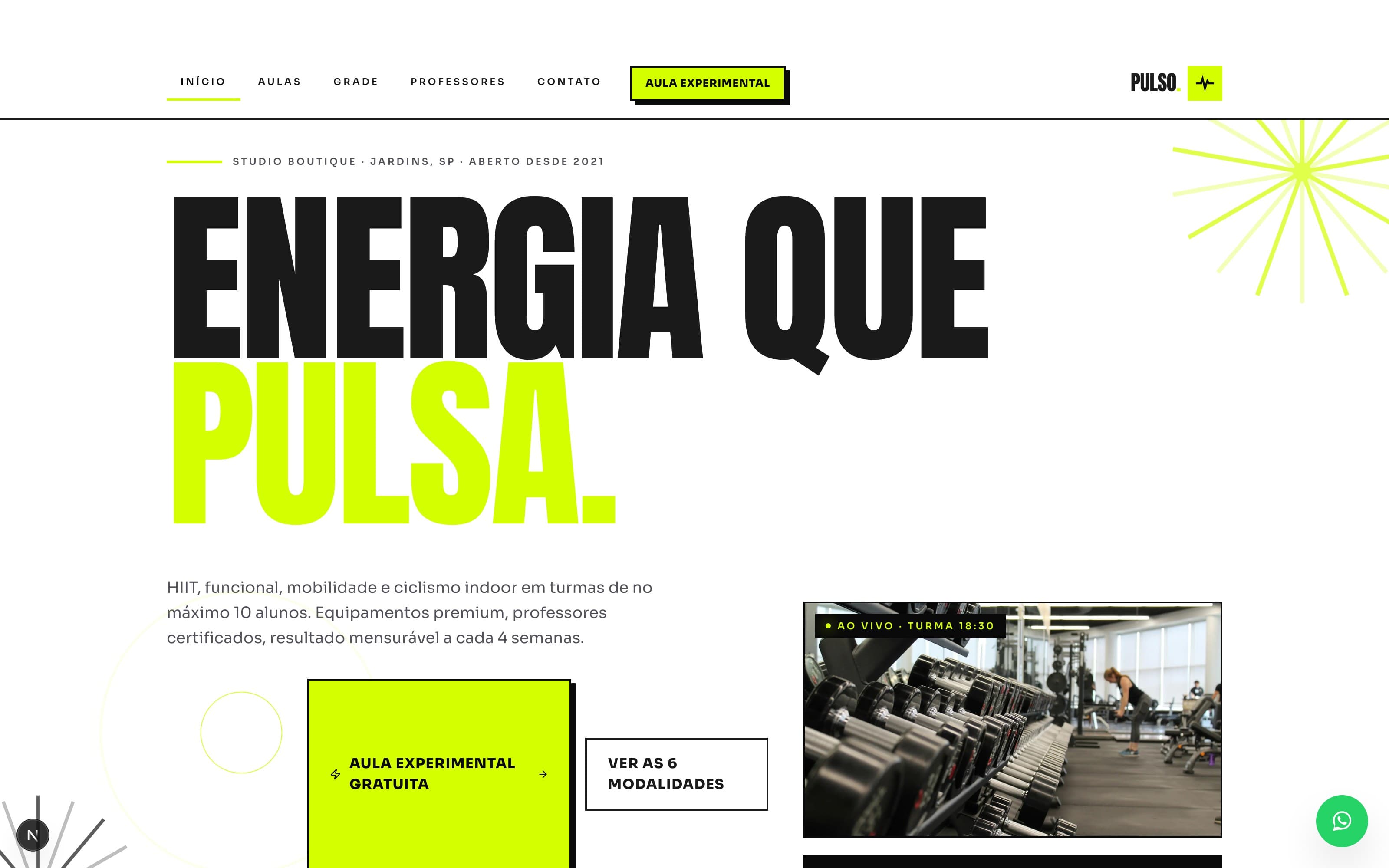 Exemplo de site: Pulso Studio, Studio fitness